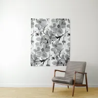 Sakura Japanese Cherry Tree Black and White  Tapestry