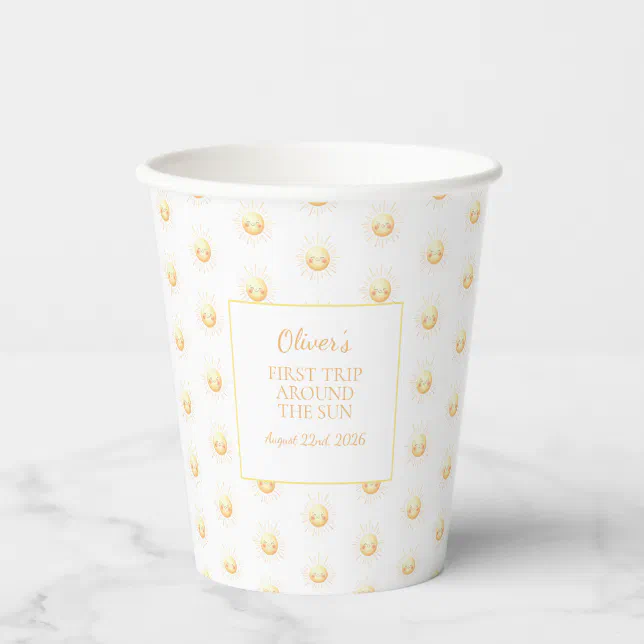 Cute Yellow Sunshine Gender Neutral Kids Birthday Paper Cups