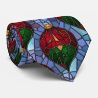 Christmas Ornament Red Green Blue Stained Glass  Neck Tie