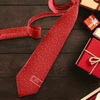 Festive Red Pink Polka Dot Add Initials Christmas Neck Tie