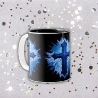 Stunning Blue Christian Cross on black | Two-Tone Coffee Mug