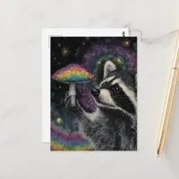 Raccoon and Rainbow Mushroom Postcard
