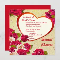 Roses and Heart Frame Bridal Shower Invitation