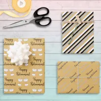 Happy Retirement Congratulations Patterned Set 3 Wrapping Paper Sheets