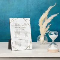 Gold Geometric White Marble Price List Menu Plaque