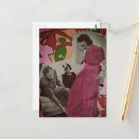1939 Pink Pajamas Lady Mixed Media Collage Postcard