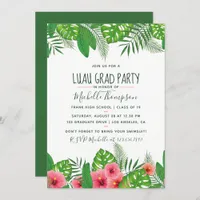 Watercolor tropical Luau Graduation Party Invitation
