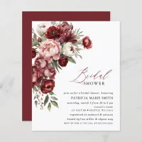 Budget Burgundy Floral Bridal Shower Invitations