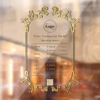 Vintage Shiny Gold Company Logo QR code Open Hours Window Cling