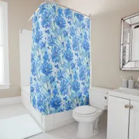 Abstract Watercolor Blue and White Flowers Shower Curtain