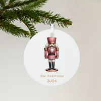 Nutcracker pink white simple Christmas Metal Ornament