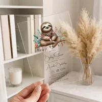 Boho Chic Woodland Sloth Baby Shower Acrylic Invitations