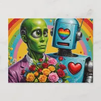 Alien and Robot Couple Postcard