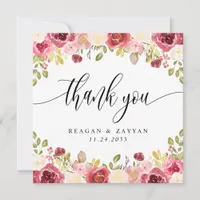 Burgundy Merlot Floral Wedding Thank You Card