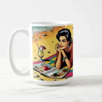 Retro Lady at Beach Daydreaming about Fashion Coffee Mug