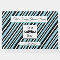 Personalized Blue & Black Stripes Baby Shower Book