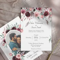 Elegant Burgundy Floral Photo Arch Wedding Invitation