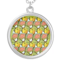 Pumpkins, Soup and Striped Background Silver Plated Necklace