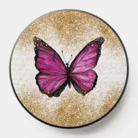 Cute Watercolor Gold Glitter Pink Butterfly PopSocket