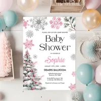 Pink Winter Baby Shower Invitation