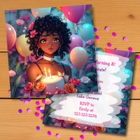 Anime Themed Birthday Girl  Personalized  Invitation