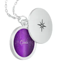 Modern Purple Brushed Metal with Silver Monogram | Locket Necklace