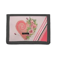 Cute Pink Heart Pink Roses Trifold Wallet