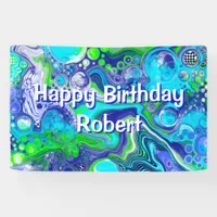 Blue and Lime Green Marble Swirls Birthday Party  Banner