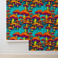 Colorful Vibrant Retro Trippy Mushrooms Wallpaper