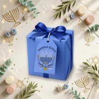 Festive Blue Floral Menorah Gift Tags