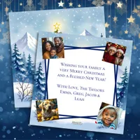 Watercolor Christmas Tree in the Mountains  Photo Holiday Card