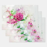 Romantic Pink Rose With Bokeh & Sparkles on White Wrapping Paper Sheets