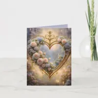 Victorian golden heart with roses, vintage holiday card