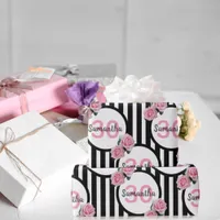 30th birthday pink roses black white stripes name wrapping paper