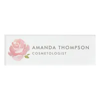 Chic Watercolor Blush Pink Rose Name Tag