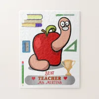 Teacher Appreciation Worm in Apple Add Name Jigsaw Puzzle