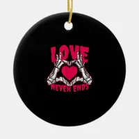 Funny Valentines Day Skeleton Heart Hands Ceramic Ornament