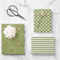 Christmas Holidays Green White Merry and Bright Wrapping Paper Sheets