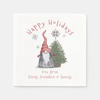 Cute Gnome Christmas Tree Name Happy Holidays Napkins