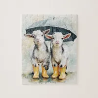 Two Spotted Baby Goats on a Rainy Day Jigsaw Puzzle