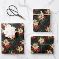 Beautiful Red and White Poinsettias Wrapping Paper Sheets