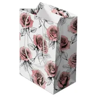 Pink Roses Illustration Style Valentine's Day Medium Gift Bag