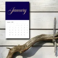 Elegant Navy Blue Minimalist| Gold Script Letters Calendar