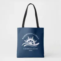 Nautical Family Cruise Ship Wheel Navy Blue Tote Bag