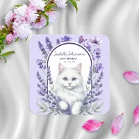 Elegant Lavender and Cat Birthday Square Sticker