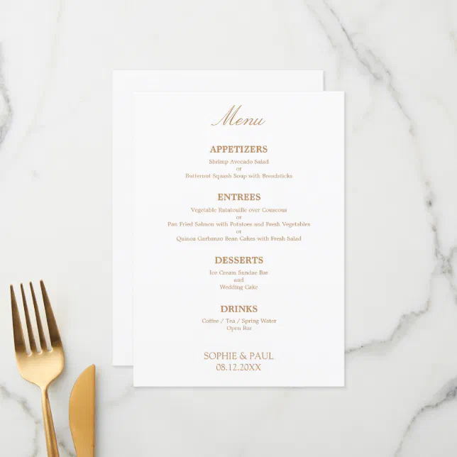 Stylish White Golden Beige Wedding Menu