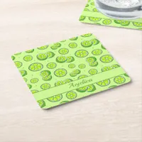 Summer Fruit Limes and Lime Slices Square Paper Coaster