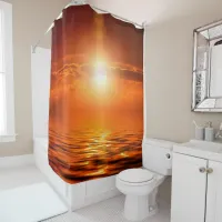 Tranquil Sunset Orange Golden Sky Over Sea Ocean Shower Curtain