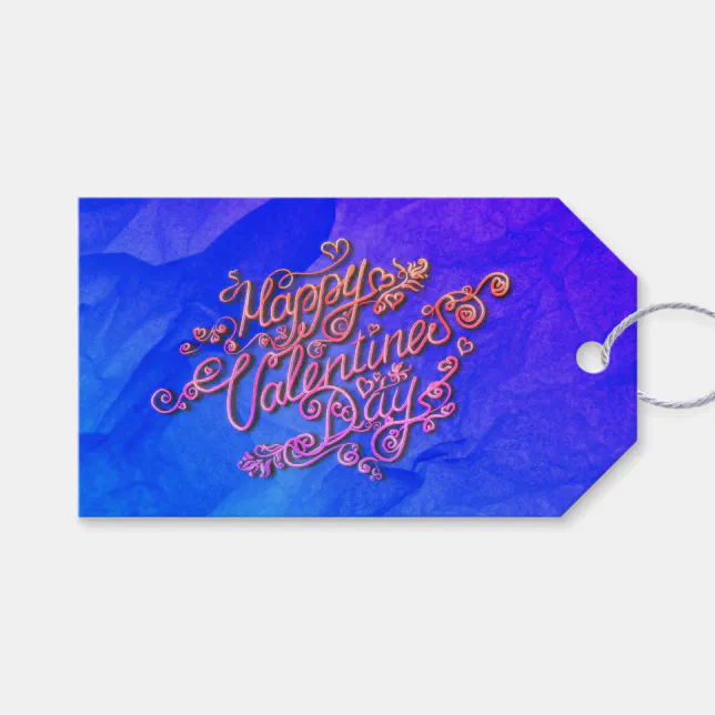 Happy Valentine’s Day blue heart lettering Gift Tags