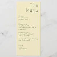 Modern Retro Olive Green & Cream Wedding Menu